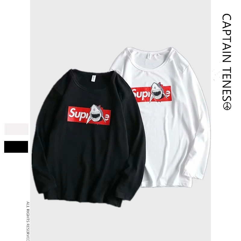 

Captain Tenes Basics Men's Long Sleeve T-shirt and Round Neck Letter Printed Spring and Autumn Fashion Casual Bottom Shirt