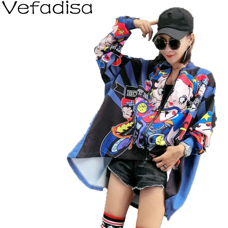 

Vefadisa 2018 Printed Irregular Jacket Coat Batwing Sleeve Plus Size Spring Clothing Asymmetric Jacket Women Loose Jacket AD499