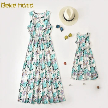 

Mother Daughter Dresses 2020 Summer Family Look Mom And Girl Dress Floral Print Sleeveless Mommy And Me Clothes Matching Outfits