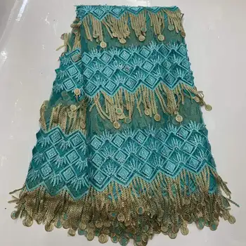 

Green French Lace Fabric 3D Flowers Embroidered African Tulle Lace Fabric With Beads African Lace Fabric For Wedding TG847