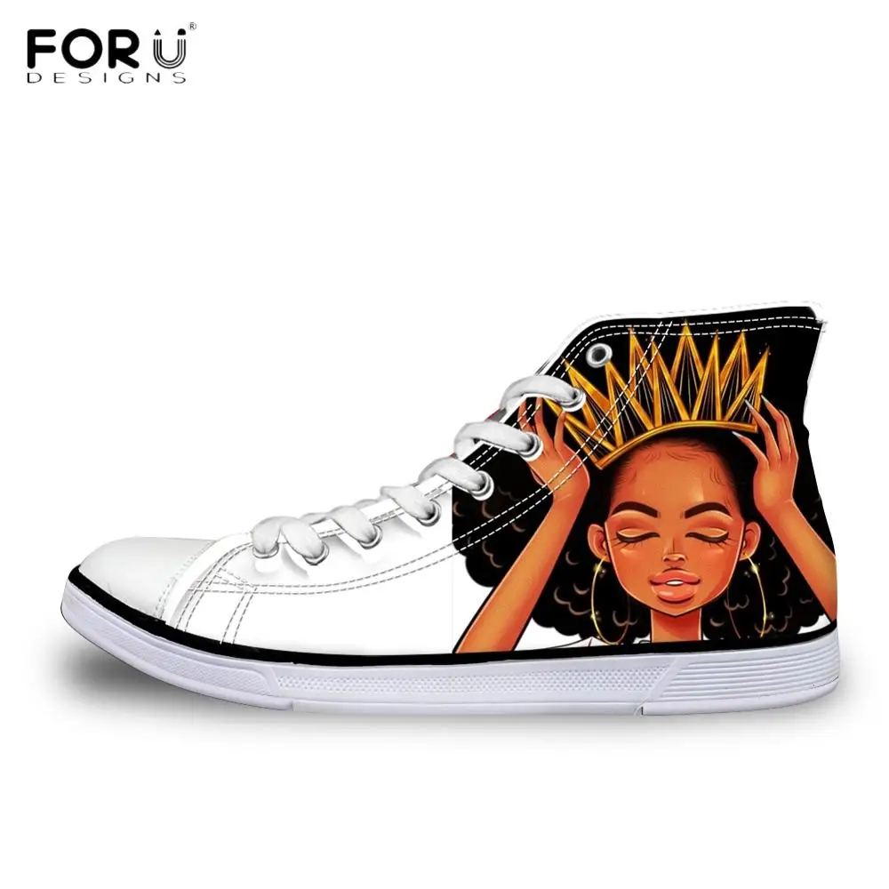 FORUDESIGNS/Черная Женская обувь для девочек в африканском стиле; женская парусиновая дышащая обувь на плоской подошве с высоким берцем; сезон осень; Вулканизированная обувь