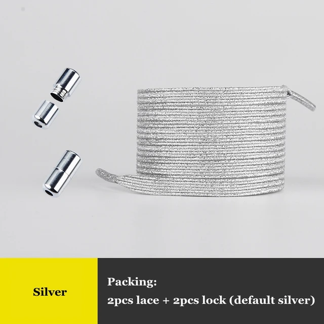 Elastic No Tie Shoelaces Colorful Flat Shoe laces Sneakers shoelace Metal Lock Lazy Laces for Kids Adult One size fits all shoes Silver