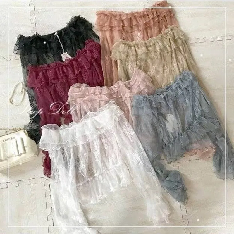 

Lolita student long-sleeved bottoming shirt chiffon summer women gothic lolita girl loli cos lolita preppy style Fresh sweet