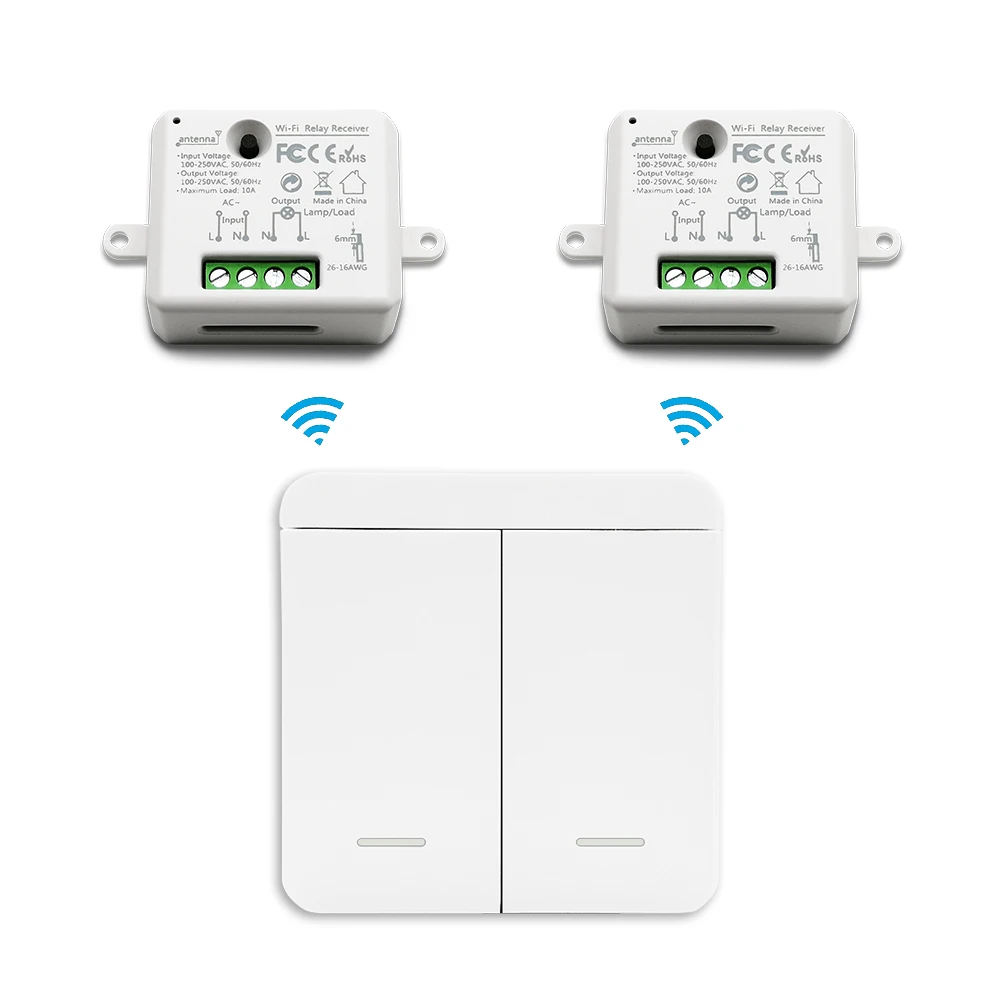 1 Switch 2 receivers Беспроводной настенный светильник, переключатель дистанционного управления, 2500 Вт, миниатюрный размер, реле, приемник, Выключатель 30 м, не требуется провод, можно поставить переключатель в любом месте - Цвет: 1 Switch 2 receivers