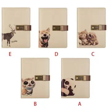 

1 Pc B6 Travel Notebook with Combination Lock Faux Leather Animals Diary Journal Notepad Pen Holder School Office Stationery