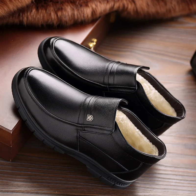 

Full-grain Leather MEN'S Shoes Autumn & Winter New Style round-Toe Foot Covering plus Velvet Warm Casual Cotton-padded Shoes Sho