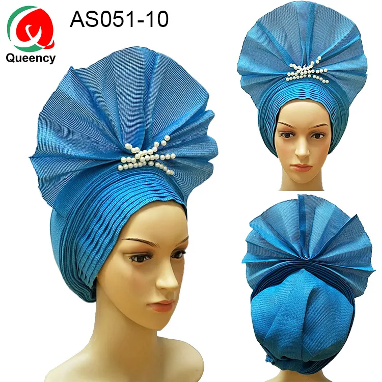 AS051 быстрая, особый стиль, уже сделанный Gele, нигерийские бусы, головные уборы для женщин, вечерние, свадебные - Color: AS051-10