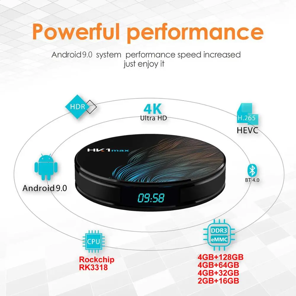 Android 9.0 Smart TV BOX HK1 MAX RK3318 Quad Core 4GB RAM 128GB ROM 2.4G/5G Dual WIFI USB3.0 BT4.0