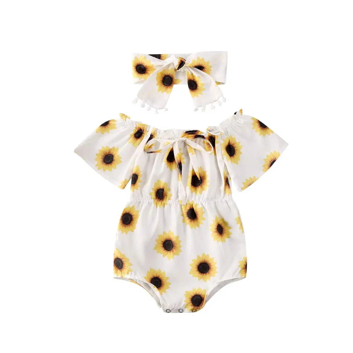 Baby Summer Clothing Baby Girl Flower Clothes Girls Off Shoulder Bodysuit Headband Pineapple Kids Sunflower Newborn Outfits Set customised baby bodysuits Baby Rompers