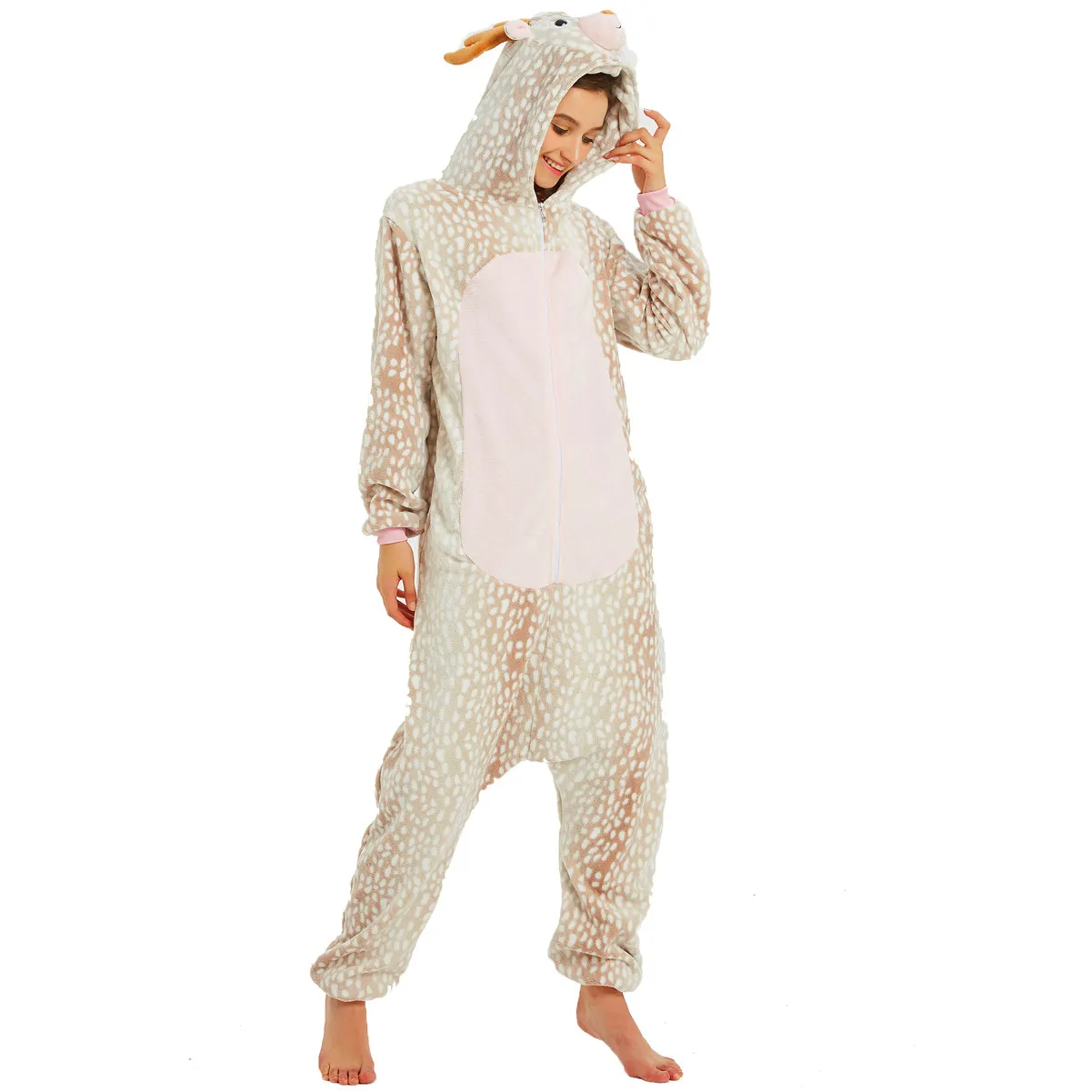 Единорог пижамы Onesie Женщины Ститч панда зимние фланелевые пижамы Kigurumi взрослых ночнушка милый тигр пижамы Тоторо комбинезоны - Цвет: Davids Deer