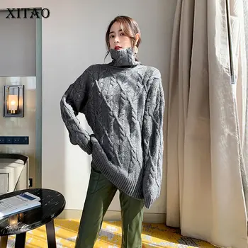 

XITAO Knitted Women Sweater Vintage Turtleneck Striped Elegant Full Sleeve 2019 Winter Small Fresh Pullover Sweater DMY2044