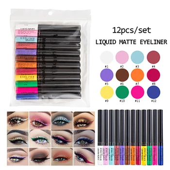 

New 12 Colors Color Matte Eyeliner Suit Liquid Eyeliner Waterproof And Sweat Resistant Liquid Eyeliner 12 Pieces Cosplay