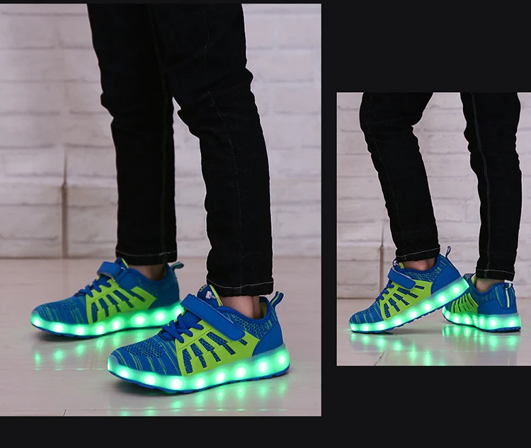 Blue Pink Black New 25-37 USB Charger Glowing Sneakers Led Children Lighting Shoes Boys/Girls illuminated Luminous Sneaker