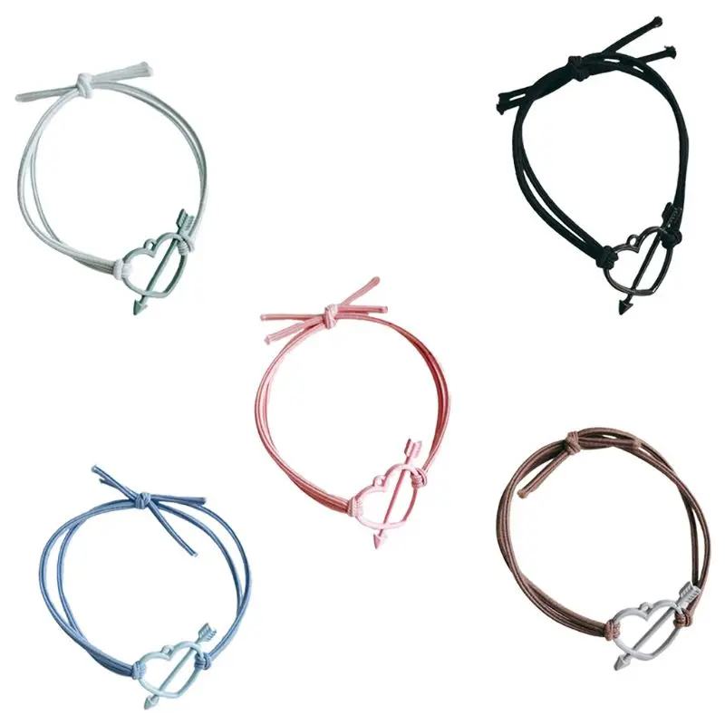 

2Pcs Women Girls Hair Ties Rope Metal Cupids Arrow Heart Bowknot Ponytail Holder