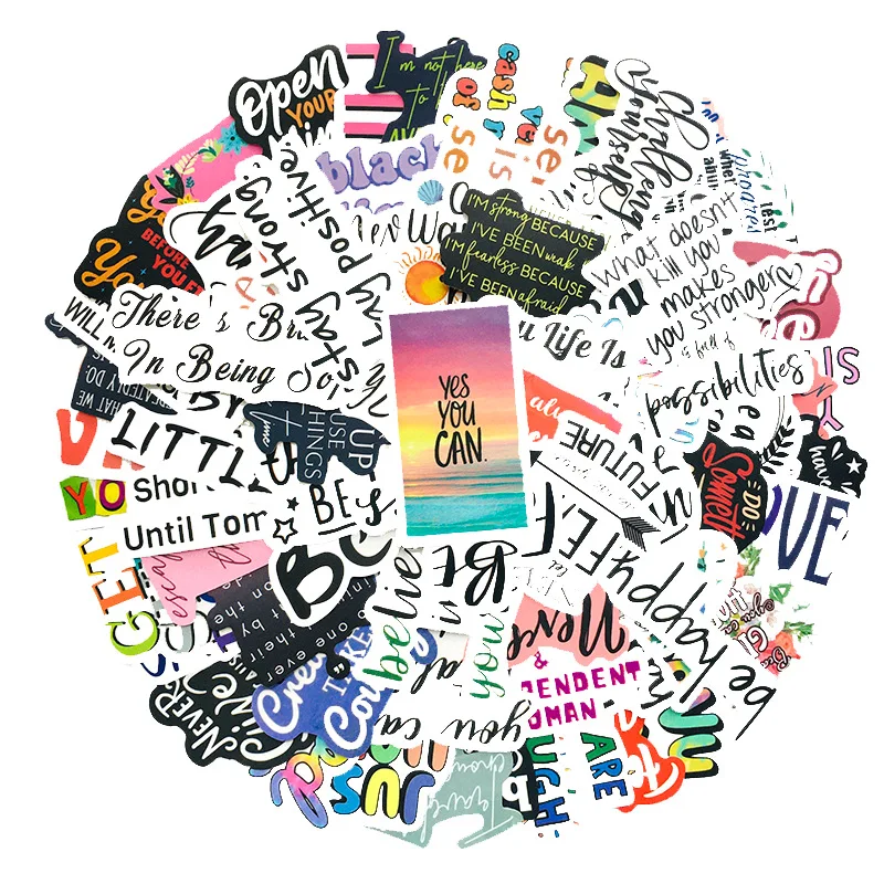 100 unids/pack inglés inspirador texto pegatinas impermeable monopatín de la motocicleta guitarra equipaje Laptop bicicleta pegatina juguetes de los niños