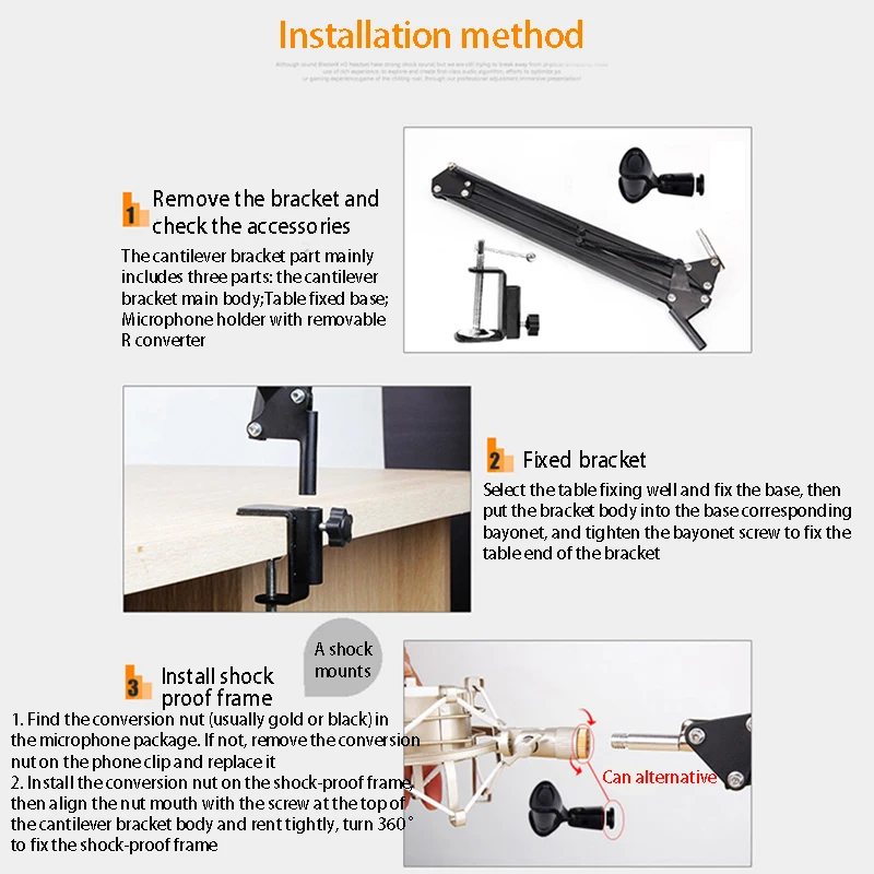 Складной микрофон Подставка Выдвижная подставка для микрофона Подставка для рук и крепление для стола подвесной инструмент крепежный хомут Держатель для микрофона комплект