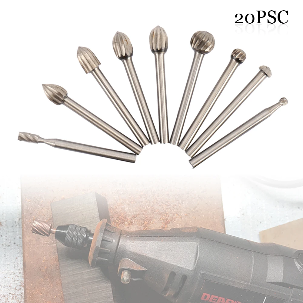 

20pcs Set HSS Routing Titanium Milling Wood Rotary Knife File Cutters Woodworking Carving Carved Cutter Tools Accessories