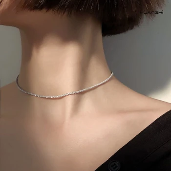 

HUANZHI 2020 New Short Sliver Color Starry Neck Collar Choker Two Ways To Wear Clavicle Chain Necklace For Women Party Jewelry