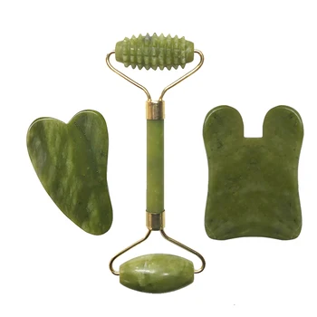 

Facial Massage Roller Plate Facial Massager Guasha Board Face Skin Care Tools Beauty Lifting Slimming Scraper Green Natural Jade