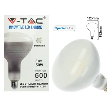 

V-TAC LC27746C Led lamp filament E27 R125 reflector 8W 2700K warm dimmable glass 600lm 110 degree SKU-7466