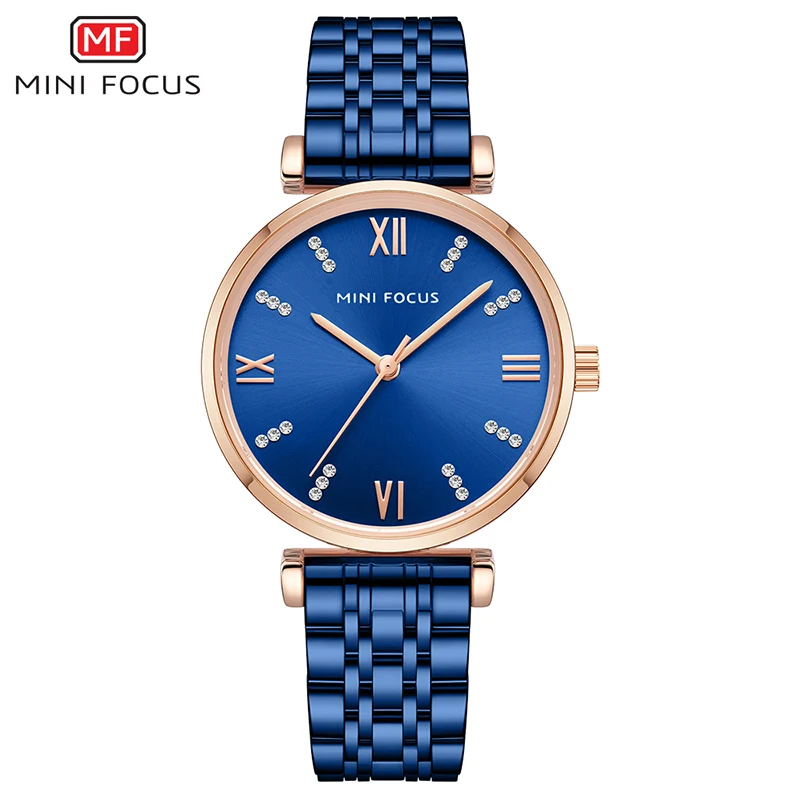 Мини фокус роскошные новые часы Женская мода платье кварцевые часы леди из нержавеющей стали водонепроницаемые наручные часы Часы Relogio Feminino - Цвет: blue