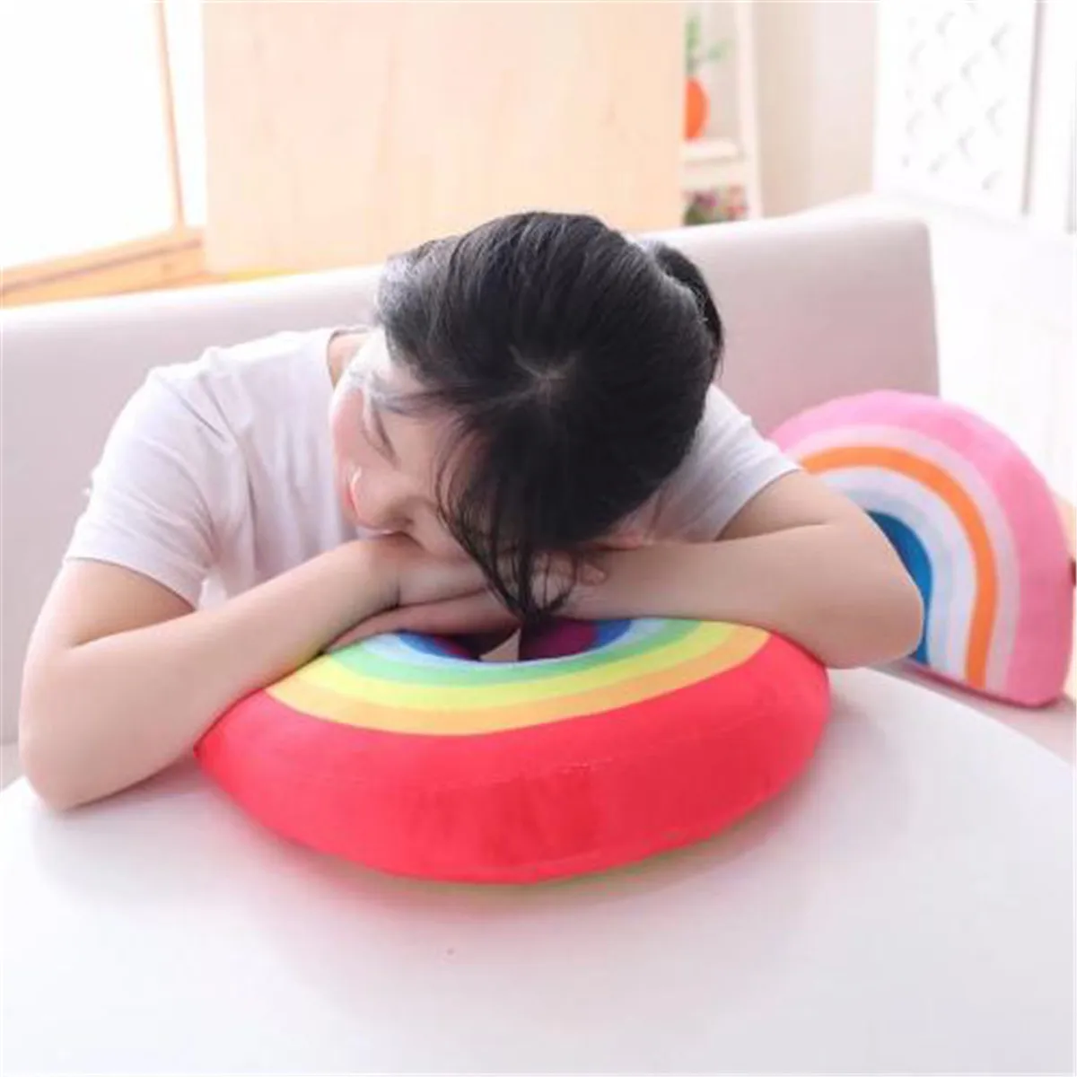 New Colorful Rainbow Shaped Sleeping Pillow Plush Dolls Back Cushion Soft Stuffed Toy Car Sofa Seat Baby Kids Gift 35cm | Дом и сад