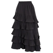 Autumn Korea Fashion Women High Waist Asymmetrical Ruffles Long Skirt All-matched Casual Sweet Pleated Skirts S321