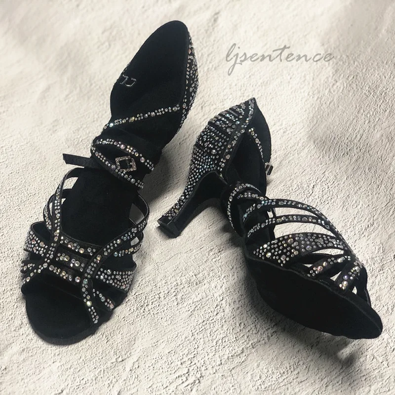 

Женская Профессиональная Обувь для танцев, Красная Блестящая и Черная подошва, для бальных танцев, сальса, Бачата, для латинских танцев, Красные босоножки на высоком каблуке средней высоты Туфли для танцев