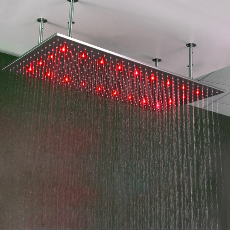 

Hydropower LED Light Shower Heads Rainfall Brushed Gold Showerhead Ceiling Mounted Bathroom Shower 304SUS Big Size Showers