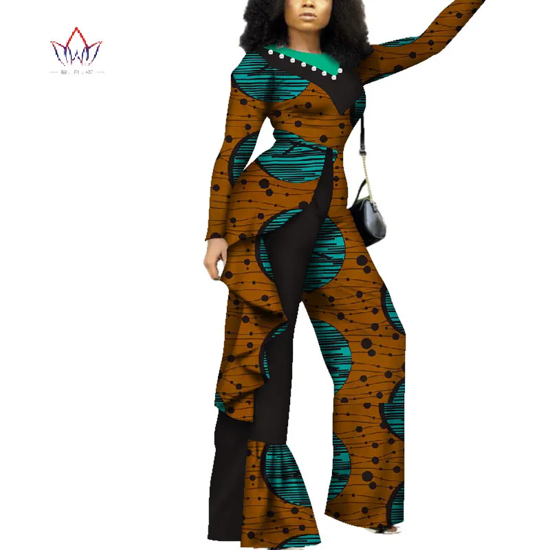 Модный Африканский женский комбинезон с принтом, Базен Риш, традиционная африканская одежда, женский комбинезон с жемчугом и драпировкой, WY4343 - Цвет: 15