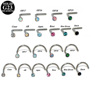 

1Pc 100% G23 Titanium L Shape CZ Gem Nose Screw Ring Opal Nose Bone Stud Retainer Holder Piercing Body Jewelry 20g