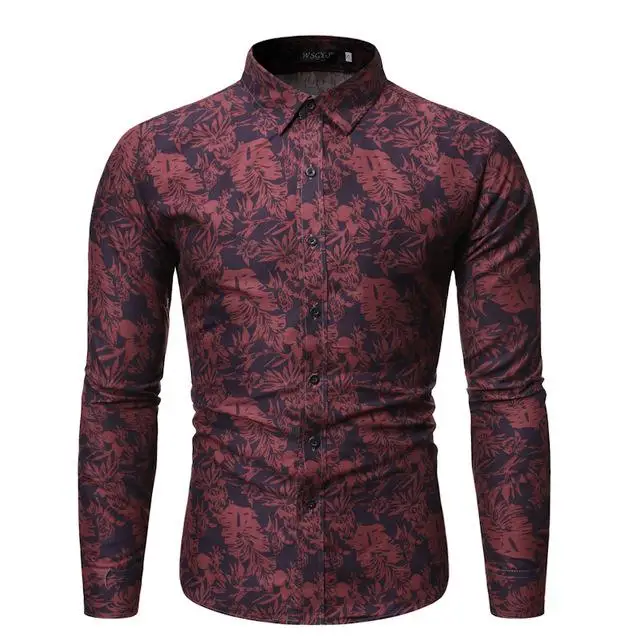 CS67 wine red Новая мужская рубашка с принтом, модная Клубная одежда для мужчин, дизайнерская брендовая рубашка с цветочным принтом, тонкие вечерние рубашки с длинным рукавом, большие размеры - Цвет: CS67 wine red
