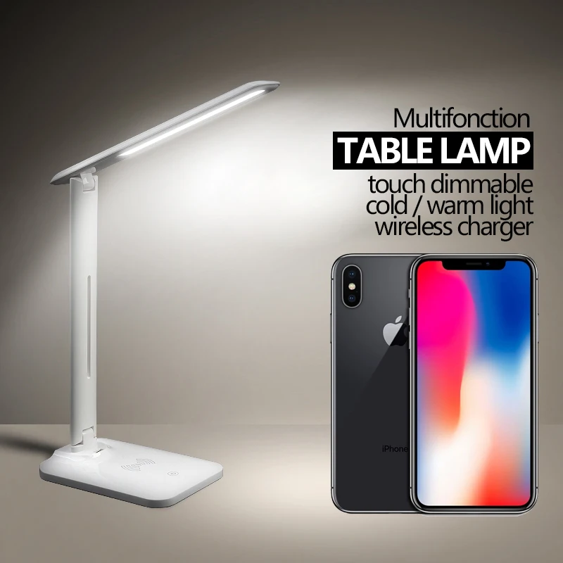 QI Wireless Charger 2 In 1 LED Table Desk Lamp Multi-Function Reading Light with DC 5V USB Charging
