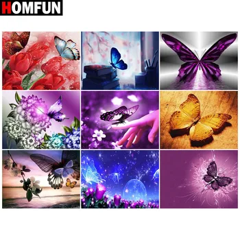 

HOMFUN Diamond Painting Cross Stitch "Butterfly flowers" 5D DIY Diamond Embroidery Full Square/round Rhinestone Of Picture