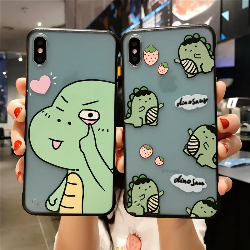 

Frameless Cartoon Case For iPhone 7 8 6 6s Plus Transparent Phone Cases For iPhone XR X XS MAX Soft edge Hard Covers Dinosaurs