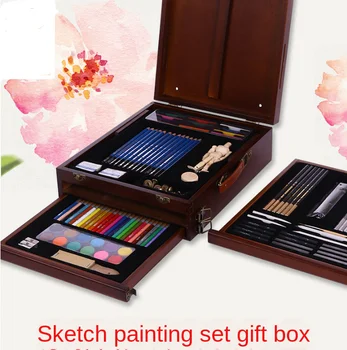 

Portable Wooden Storage Box For Students' Fine Arts Drawing Water Powder Pigment 99 Pieces Set Easy To Assemble Variable Easel