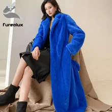 Furealux Высококачественная шуба из настоящей норки для женщин с длинным рукавом, китайская Толстая теплая Роскошная длинная шуба из натуральной норки