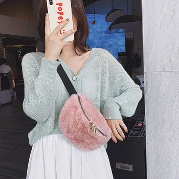 

Women Plush Rabbit Fanny Pack Winter Crossbody Bag Zipper Chest Bag Hobos Waist Bags Nerka Damska Heuptasje Fanny Pack For Women