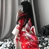 Japanese Kimono Sexy Cosplay Outfit For Women Traditional Style Robe Yukata Costumes Pajamas Soft Silk Belt 3pcs Set Black Red ► Photo 2/6