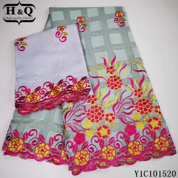 

H&Q latest gray swiss voile lace 100% cotton fabric embroidered with stones 5+2 yards/set matching african chiffon laces fabrics