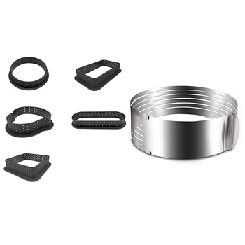 

NEW-5 Styles Plastic Perforated Egg Tart Ring Fruit Mousse Cake Cookies Pastry Molds & Adjustable Cake Cutter Slicer