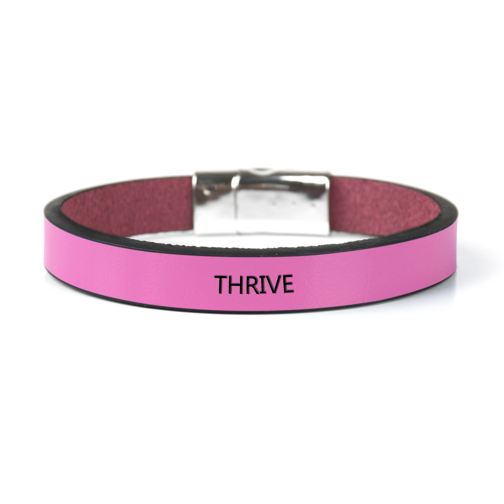 Pink THRIVE Мода вдохновляющая сообщение Выгравированная манжета браслет магнитная пряжка ювелирные изделия Модные кожаные браслеты индивидуальный подарок - Окраска металла: Pink
