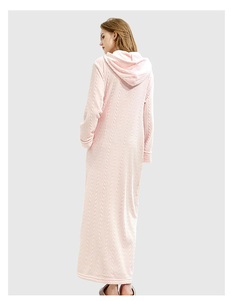 Зимний фланелевый длинный халат женский теплый с капюшоном на молнии домашний халат длиной до щиколотки пеньюары домашний халат женский плюс размер