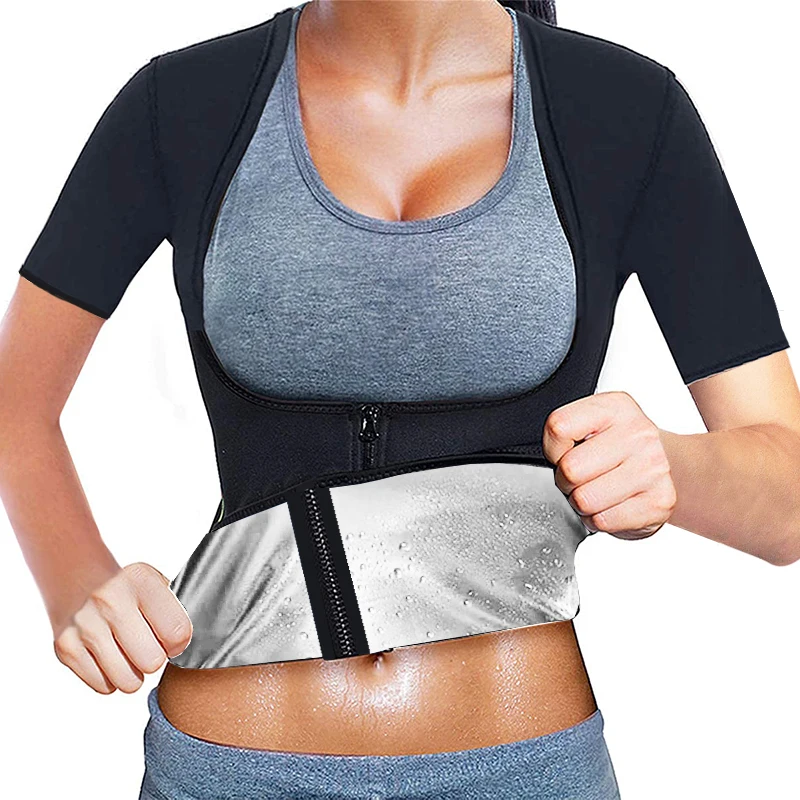 Women Sweat Sauna Body Shaper Vest Heat Trapping Tops Workout Shirts Zipper Jacket Thermo Tees Weight Loss Waist Trainer Corset girdles