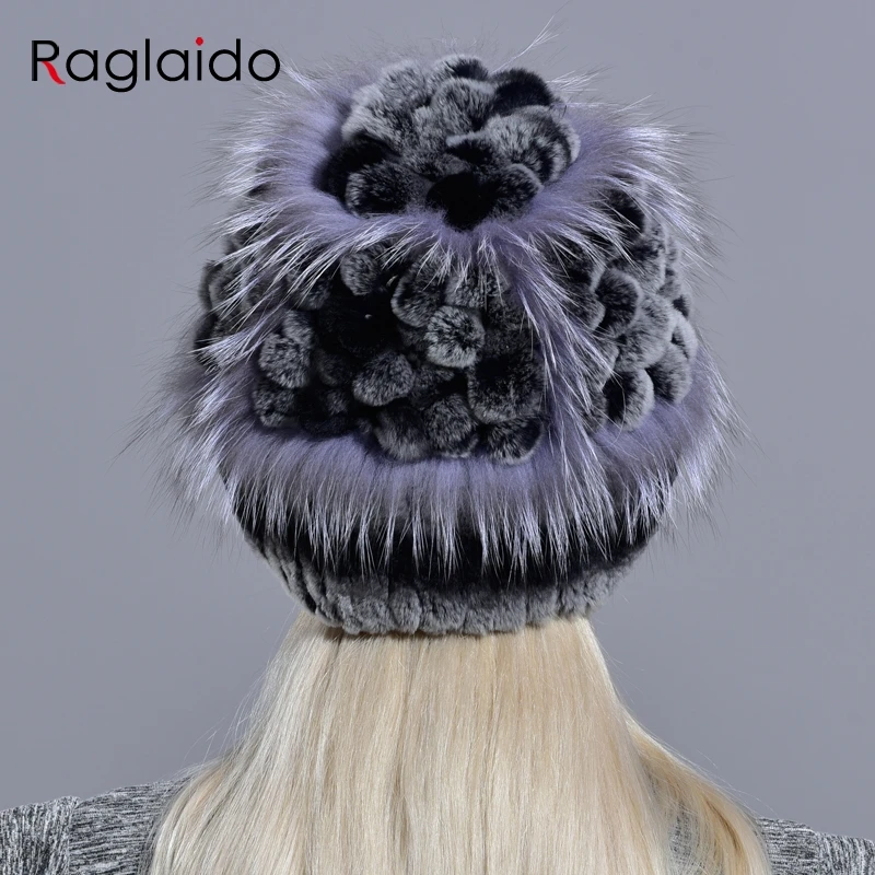 winter fur hats for women natural real rabbit fur warm knitted hand sewn rex fur floral fox elegant girls snow hat