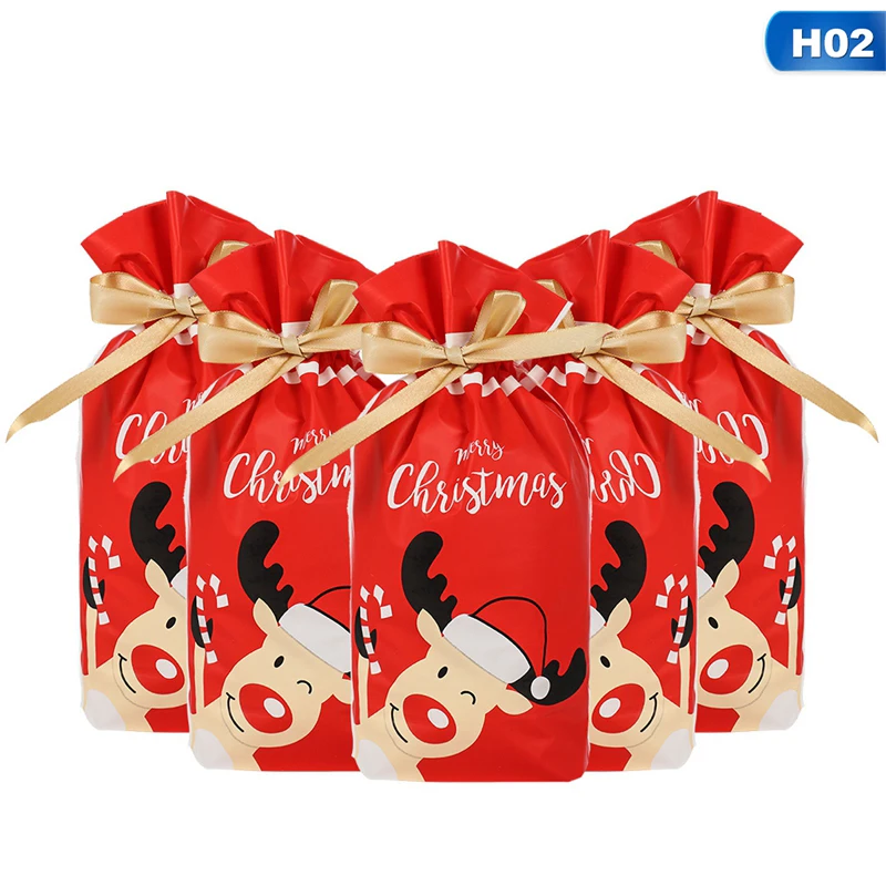 Merry Christmas Candy Bag Drawstring Bags Silk Ribbon For Birthday Wedding Party Decora Kids Gift Wrapping Supplies