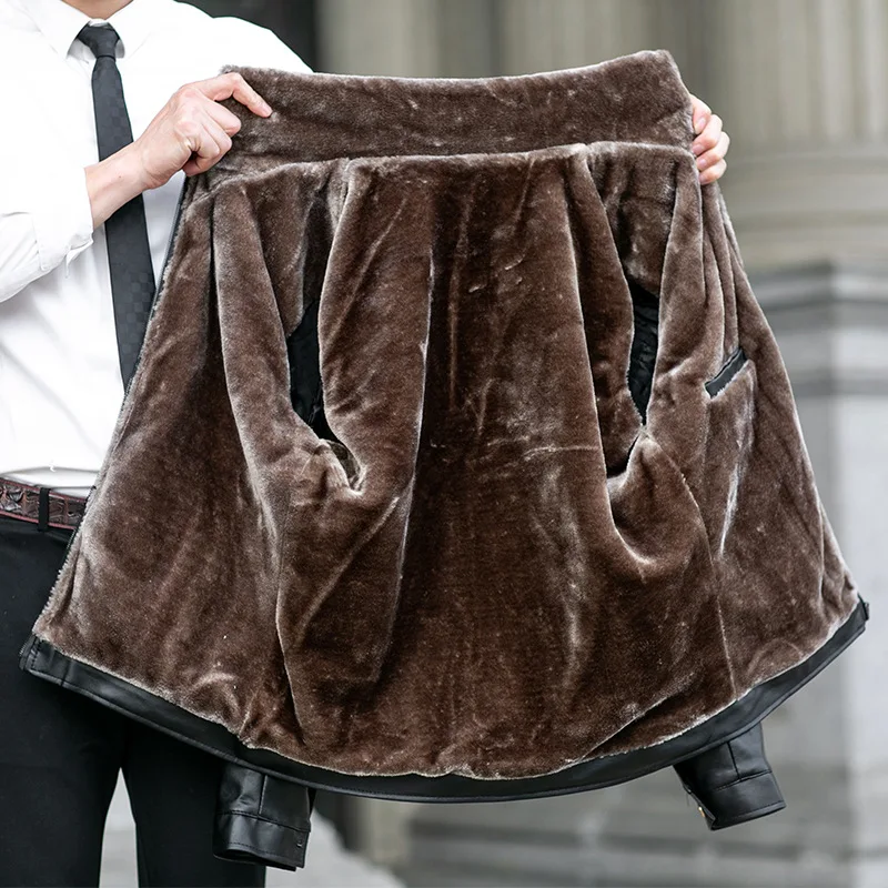 

Leather Coat Men's Autumn And Winter New Style Daddy Clothes Middle-aged Warm Coat PU Leather Jacket Fur Overcoat High-End