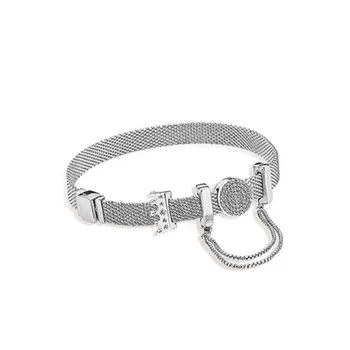 

925 Sterling Silver Crown Pan Bracelet Set Original Moments Reflexion Chain watch Bracelet Women Securing Clip Beads Charms