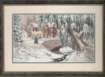 

COTTON Top Quality Beautiful Counted Cross Stitch Kit Stroll in Winter Lace Snow Walk Walking House Home Bridge Tree dim 35111