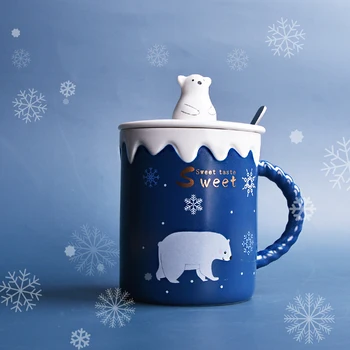 

Cute Polar Bear Ceramic Cup Creative Cartoon Coffee Mug with Lid Snoop 460ml Large Capacity Breakfast Milk Mugs Children's Gifts
